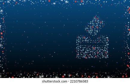 On the right is the vote symbol filled with white dots. Pointillism style. Abstract futuristic frame of dots and circles. Some dots is red. Vector illustration on blue background with stars