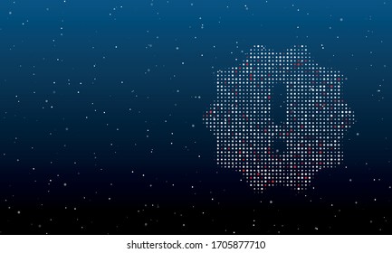 On the right is the warning symbol filled with white dots. Background pattern from white dots and circles of different shades. Some dots is red. Vector illustration on blue background with stars