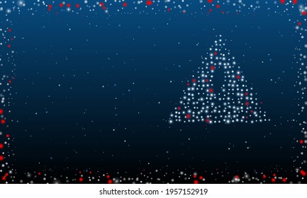 On the right is the warning symbol filled with white dots. Pointillism style. Abstract futuristic frame of dots and circles. Some dots is red. Vector illustration on blue background with stars