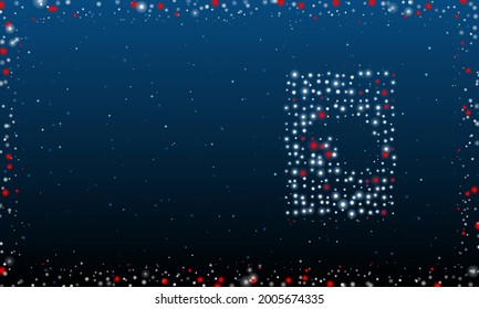 On the right is the washer symbol filled with white dots. Pointillism style. Abstract futuristic frame of dots and circles. Some dots is red. Vector illustration on blue background with stars