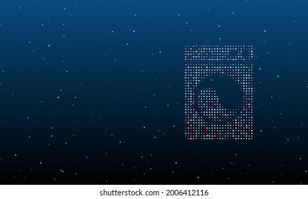 On the right is the washer symbol filled with white dots. Background pattern from dots and circles of different shades. Vector illustration on blue background with stars