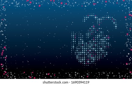 On the right is the washing hands symbol filled with white dots. Abstract futuristic frame of white dots and circles. Some dots is pink. Vector illustration on blue background with stars