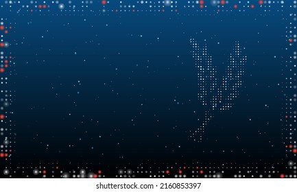 On the right is the wheat symbol filled with white dots. Pointillism style. Abstract futuristic frame of dots and circles. Some dots is red. Vector illustration on blue background with stars