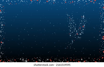 On the right is the wheat symbol filled with white dots. Pointillism style. Abstract futuristic frame of dots and circles. Some dots is red. Vector illustration on blue background with stars
