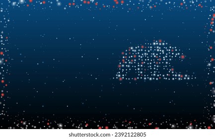 On the right is the wild bear symbol filled with white dots. Pointillism style. Abstract futuristic frame of dots and circles. Some dots is red. Vector illustration on blue background with stars