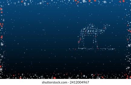 On the right is the wild camel symbol filled with white dots. Pointillism style. Abstract futuristic frame of dots and circles. Some dots is red. Vector illustration on blue background with stars