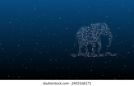 On the right is the wild elephant symbol filled with white dots. Background pattern from dots and circles of different shades. Vector illustration on blue background with stars