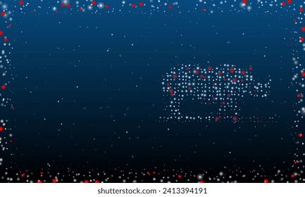 On the right is the wild rhino symbol filled with white dots. Pointillism style. Abstract futuristic frame of dots and circles. Some dots is red. Vector illustration on blue background with stars