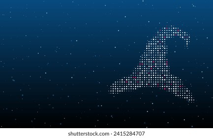 On the right is the wizard hat symbol filled with white dots. Background pattern from dots and circles of different shades. Vector illustration on blue background with stars
