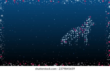 A la derecha está el símbolo del lobo lleno de puntos blancos. Estilo de puntillismo. Resumen marco futurista de puntos y círculos. Algunos puntos son rosas. Ilustración vectorial sobre fondo azul con estrellas