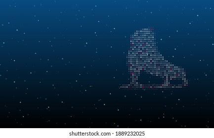 On the right is the womens ice skate symbol filled with white dots. Background pattern from dots and circles of different shades. Vector illustration on blue background with stars