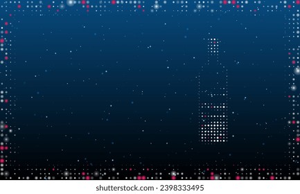 Auf der rechten Seite ist die Welt in einem Flaschensymbol gefüllt mit weißen Punkten. Abstrakter futuristischer Rahmen von Punkten und Kreisen. Vektorgrafik auf blauem Hintergrund mit Sternen