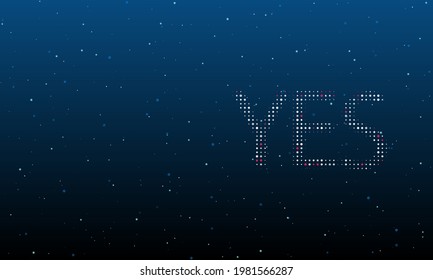 On the right is the yes symbol filled with white dots. Background pattern from dots and circles of different shades. Vector illustration on blue background with stars