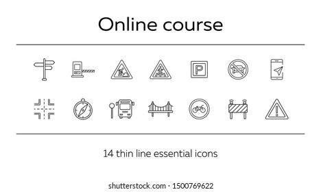 On road line icons. Set of line icons. Compass, bus stop, route. Traffic concept. Vector illustration can be used for topics like navigation, travelling