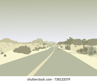 On the road through Joshua Tree national park landscape illustration