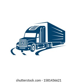 on the road truck logo design vector. heavy transportation logotype sign illustration