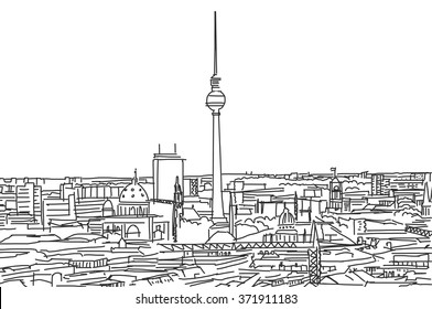 On the roofs of Berlin scribble with Fernsehturm on Alexanderplatz