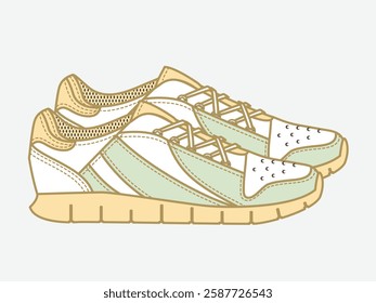 On running sneakers vector design mockup template technical flat drawing.