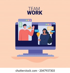 en pantalla pareja trabajando juntos