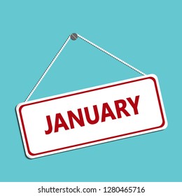 On the screw hangs a sign with a chain and the words January