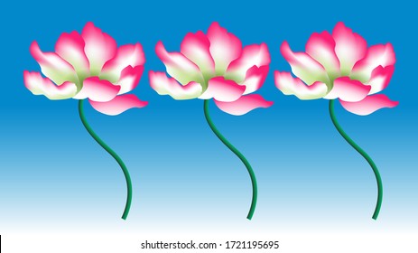 sobre un fondo azul cielo estilizado flores rosas