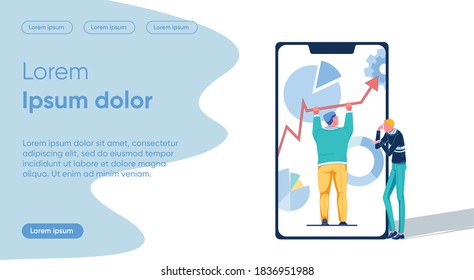 En La Pantalla Smartphone, Man Cambia De Dirección. Plan Idea de Implementación de Desarrollo. Criterios de evaluación del rendimiento del desarrollo. Ofrecer Resultados De Aprendizaje Duraderos. Ilustración vectorial.