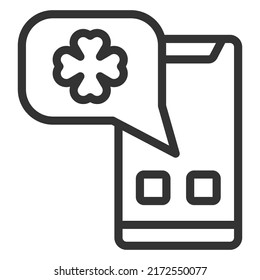 On smartphone screen quatrefoil, St. Patrick's Day - vector sign, web icon, illustration on white background, outline style