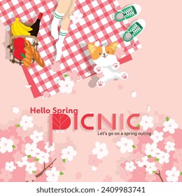 On a spring day with cherry blossoms, pack a lunch and have a spring picnic with your dog