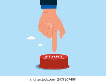 The on start button. Start doing business, over the project or working. Funding startup company or venture capital investment. Flat vector illustration