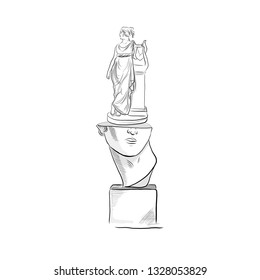 On the statue of the head of David stands marble antique sculpture of the goddess