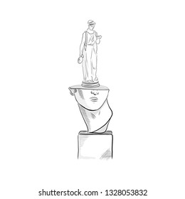 On the statue of head of David stands marble antique sculpture of the goddess