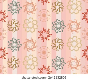 On the stripes there are flowers made of twisted elements with small dots.