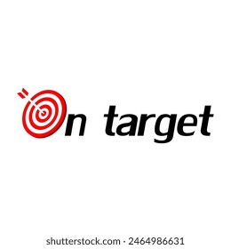 on target lettering with archery dart and bow, design, symbol, illustration, icon, vector