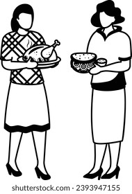 On Thanksgiving, the neighbor girls came together to share a meal concept, vector icon design, Thanksgiving Day symbol, family reunion sign, Annual proclamations and observances stock illustration