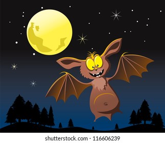 On this illustration the amusing bat in the night sky is represented