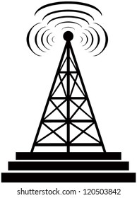 On this illustration a tower is represented radio with radio waves.