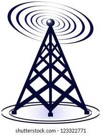 On this illustration a tower is represented radio with radio waves.