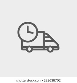 Icono de entrega a tiempo línea delgada para web y móvil, moderno diseño minimalista plano. Icono vector de gris oscuro sobre fondo gris claro.