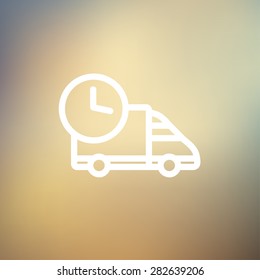 Icono de entrega a tiempo línea delgada para web y móvil, moderno diseño minimalista plano. Icono blanco vectorial en el fondo de malla gradiente.