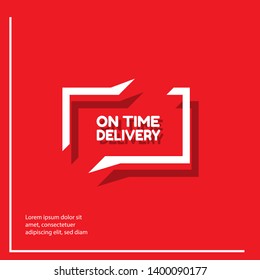 on time delivery - red banner,sign,tag,label. modern minimalist illustration