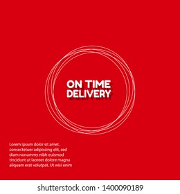 on time delivery - red banner,sign,tag,label. modern minimalist illustration