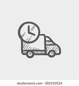 Icono de boceto de la camioneta para web y móvil. Icono de gris oscuro vector dibujado a mano sobre fondo gris claro.