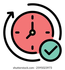 On time icon in flat line style representing punctuality deadlines and reliability ideal for scheduling productivity and time management concepts.