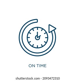 on time icon. Thin linear on time outline icon isolated on white background. Line vector on time sign, symbol for web and mobile