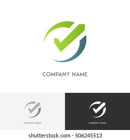 On time vector logo - alarm clock or stopwatch with check mark symbol on the white background