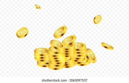 on a transparent background pile of gold coins with gold coins falling from above vector art
