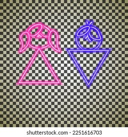 On a transparent background, a simple icon in the form of neon abstract images of a girl and a boy.