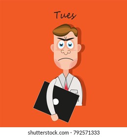 On Tuesday, an office worker gets a lot of work. Vector Illustration