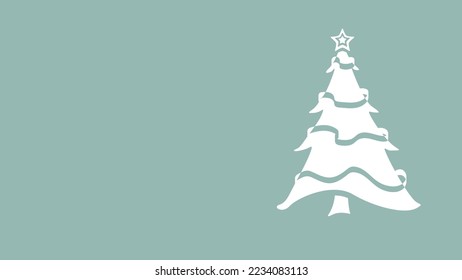 En un fondo turquesa, se representa un abeto blanco encima con una estrella y decorado con cintas, en vector.