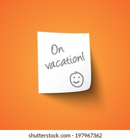 On vacation paper sign